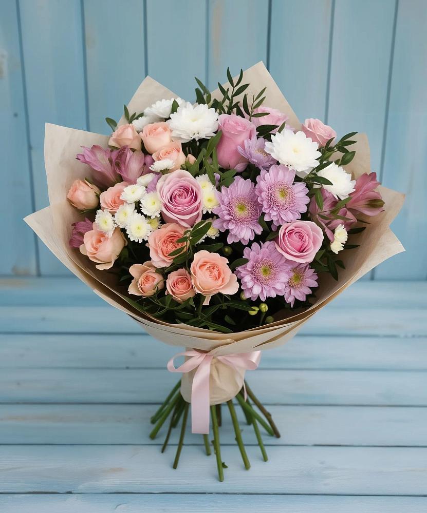 Букет цветов из: Хризантемы, Розы и Альстромерии в Городище Волгоградской области