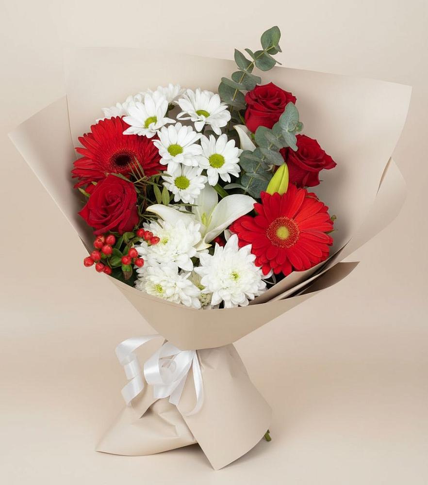 Букет цветов из: Розы, Хризантемы, Герберы и Лилии в Городище Волгоградской области