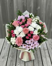 Букет цветов из:  Альстромерии, Гвоздики, Розы и Хризантемы в Городище Волгоградской области