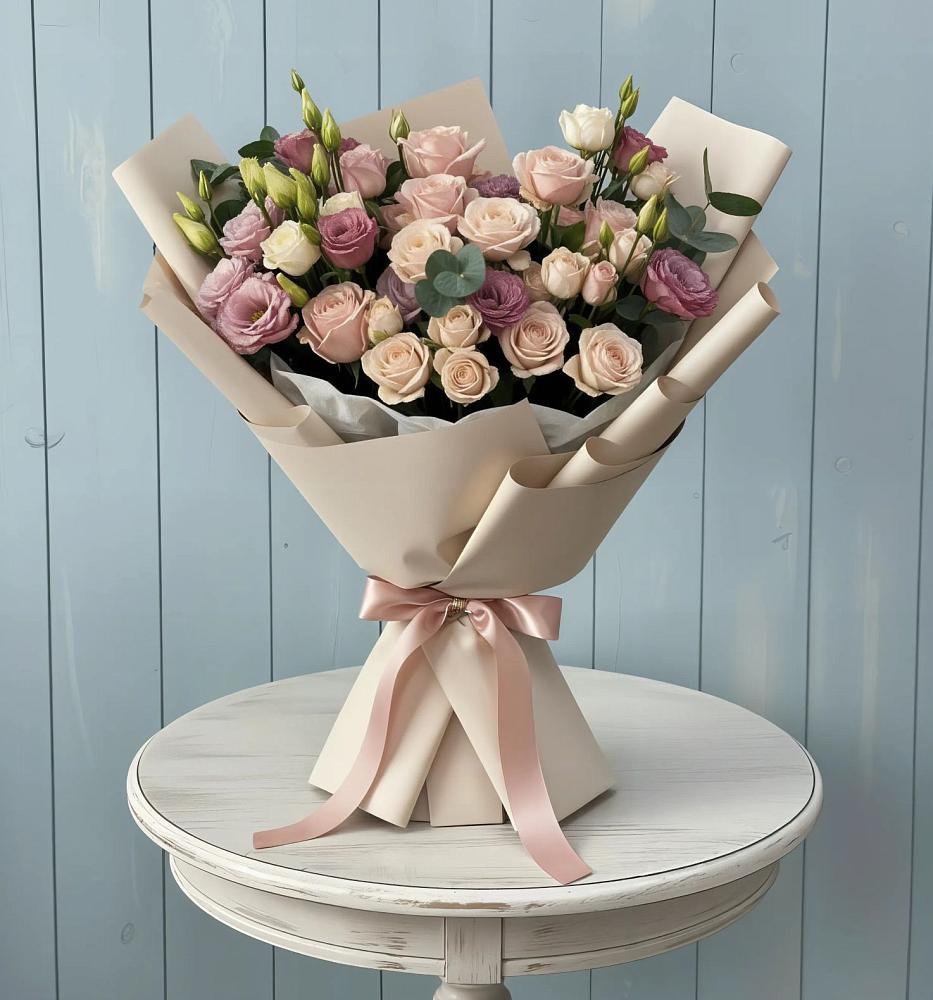 Букет цветов из: Розы и Лизиантусы в Городище Волгоградской области